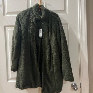 Brand new, dark green, medium teddy coat